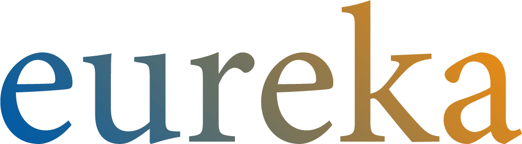Colorful text spelling "eureka," showcasing a playful and creative design, likely related to innovation or discovery themes.