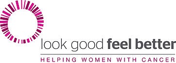 Logo for "Look Good Feel Better," a program dedicated to helping women with cancer. It features a pink circular design and emphasizes empowerment and support.