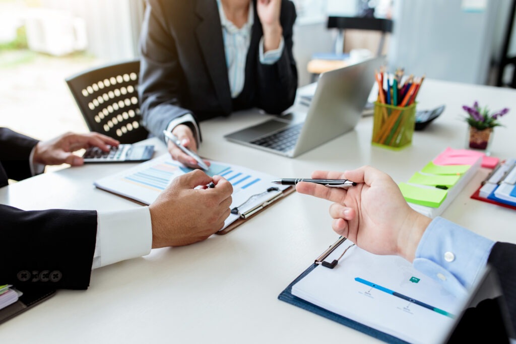 Teamwork process, business people working in the office